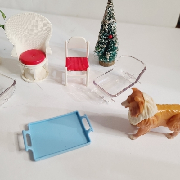 Vintage Dollhouse Miniatures Mattel Chairs Dog Christmas Tree - Picture 10 of 10